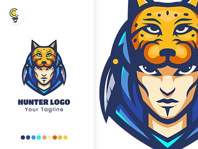 Hunter logo design adobe illustrator animal art design drawing gaming graphic design head hunter illustration logo logotype mascot tiger vector zoo