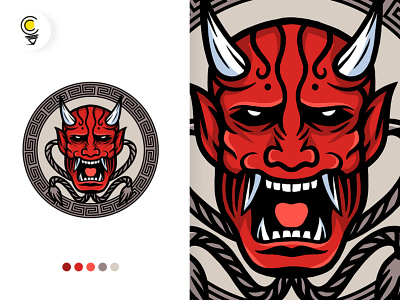 Japanese demon mask adobe illustrator branding character demon design drawing illustration japanese logo mascot vector