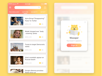 color practice for news page app bear list news orange ui yellow