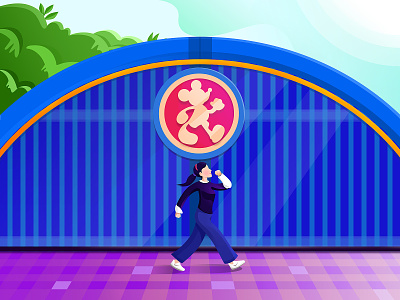 A girl walk through the Disney gate disney girl illustration vector