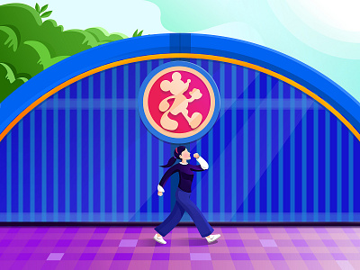 A girl walk through the Disney gate