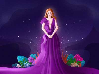 A girl in a long dress black dark night dress girl girl illustration long dress night paint plant purple