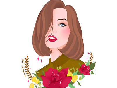 Beautiful Woman drawing flower illustration personaje vintage woman