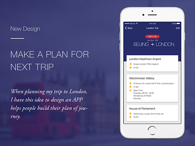 London Trip app design ui