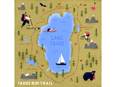 Lake Tahoe handlettering hiking illustraion map maps vector illustration