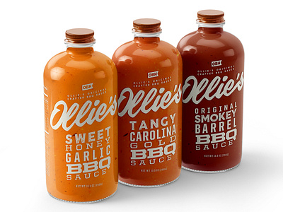 Ollies BBQ Haus Sauces bbq sauce bottle design bottles brand identity branding design restaurant type typography vector