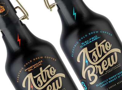 Astro Brew Electric Coffee Co. bottle bottle design brand brand identity branding coffee coffee branding design logo type typography vector