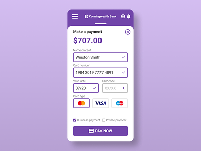 Daily UI Challenge No. 2 - Credit Card Payment bank card credit cyber dailyui design figma mastercard money online pay paypal security sketch ui ux visa xd