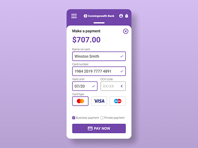 Daily UI Challenge No. 2 - Credit Card Payment bank card credit cyber dailyui design figma mastercard money online pay paypal security sketch ui ux visa xd