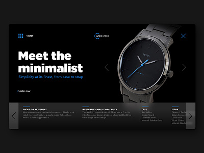 Daily UI Challenge No. 3 - Product Landing Page adobe black buy clean daily ui dailyui figma fossil minimal minimalist online product sell shop sketch ui watch web website xd