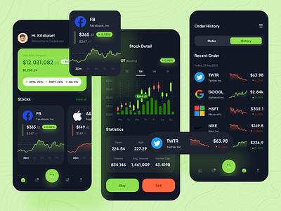 Tradebase - Stocks App app chart currency finance fintech investment kit mobile portfolio stock trade trading ui ui kit ui8 ui8net ux wallet