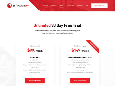 Pricing Page Design construction pricing table website