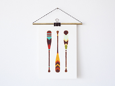 Canoe Paddles canoe giclee illustration object paddle paddles print prop river wall wood wooden