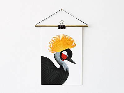 Grey Crowned Crane animal bird birds crane forest giclee illustration illustrations nature print tropical