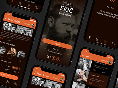 Mobile app design concept. Barbershop app design ui ux web website