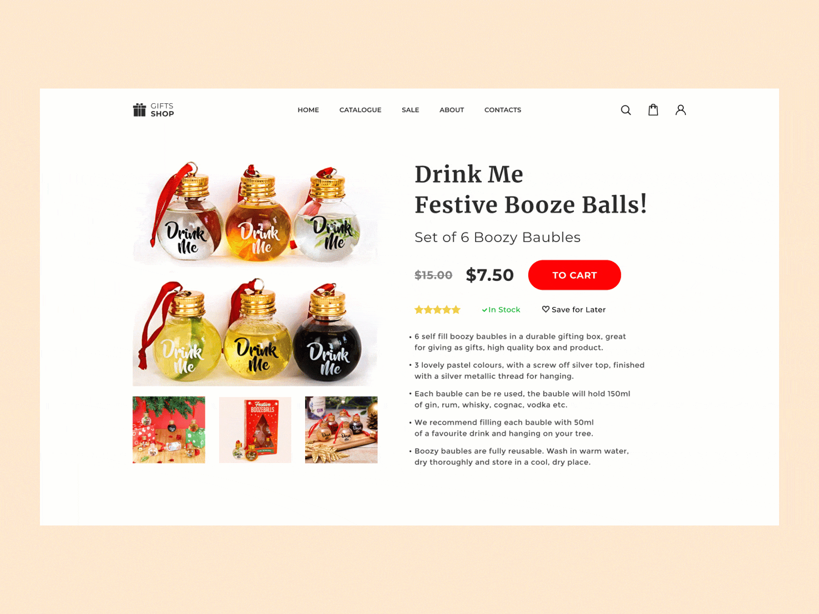 Product card. Christmas gifts app bottles christmas design gifts minimal new year ui ux web website