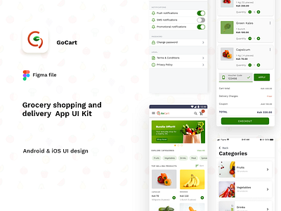 Ecommerce grocery shopping & delivery UI Kit app brand clean design ecommerce ecommerce app figma grocery app minimal typography ui uidesign uikit uikits