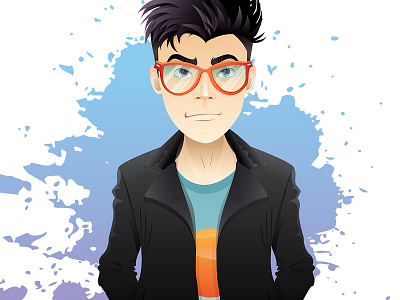 Trendy guy boy cartoon character design comic glasses hipster illustration man mascot vector