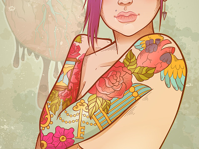 Queen of Bleeding Hearts character design girl illustration punk sleeve tattoo vector
