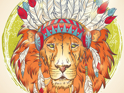 Leo Indian animal cat chief feathers indian king leo lineart lion wild