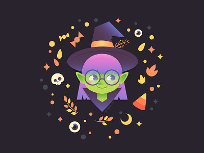Halloween Witch cartoon character cute design drawing flat girl glasses halloween halloween design hat illustration illustrator magic stylized vector witch