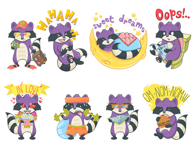 Randy the Raccoon Stickers for Hoverchat App animal app cartoon character funny raccoon smile sticker vector