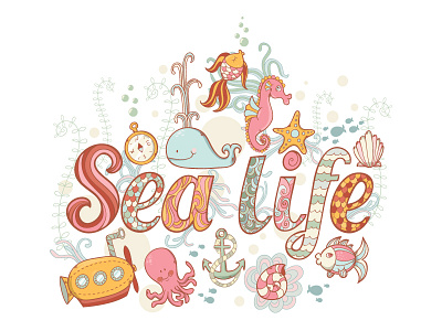 Sea Life Summer Card animal cartoon character illustration sea summer underwater vector