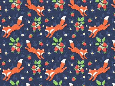Foxes Forest Pattern animal berry children fabric forest fox illustration kid pattern seamless texture vector