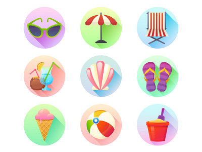 Summer Icons beach flat icon icons illustration interface long shadow summer ui vacation vector