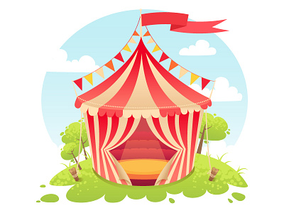 Circus carnival cartoon chapiteau circus doodle illustration summer vector