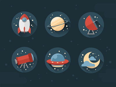 Space Flat Icons design flat icons illustration interface long rocket round shadow space ui