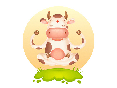 Meditative Cow Yoga animal asana cartoon character cow drawing illustration illustrator vector yoga