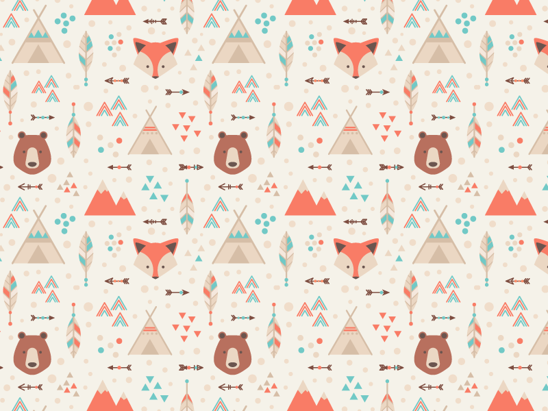 Tribal Seamless Pattern geometrical cartoon illustration pattern vector seamless tribal feather arrow animal fox bear