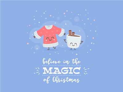 Christmas Card card cartoon character christmas coffee cute flat magic mug sweater typography vector