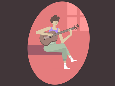 Girl playing guitar 2d 2d animation animation charachter design guitar home illustration motion music play playing rigging stay stayhome