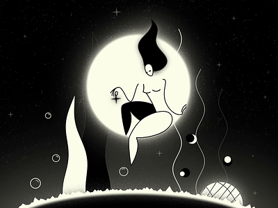 Moon Girl 2d 2d animation abstract action animation black white charachter design illustration moon motion planet rigging scetch space vintage woman