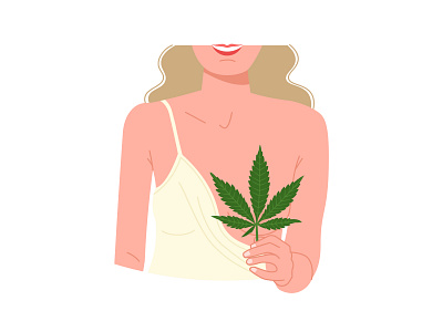 Woman with art beige breast cannabis leaf design dress face illustration lips model vector woman