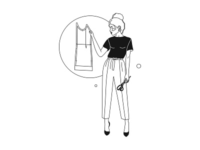 Woman with pattern and scissors art black black t shirt branding clothes design fashion fashion designer fashion magazine illustration model photo seamstress style stylist tailoring trousers vector woman
