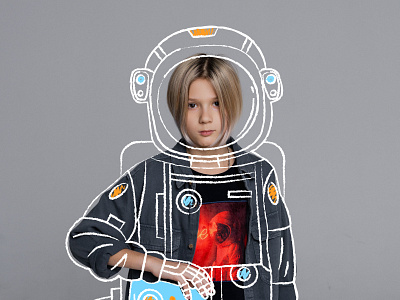 Boy astronaut. Photo to websites art astronaut astronaut costume boy branding children clothes design graphic design illustration model photo space spaceship stars vector