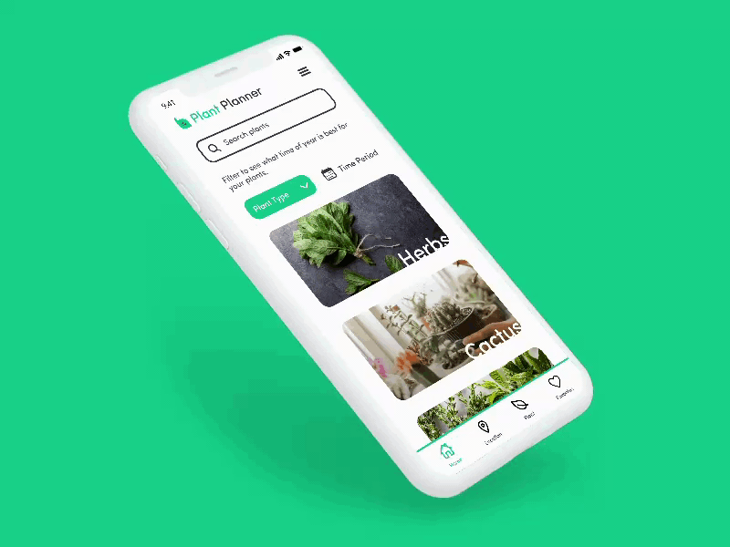 Plant Planner App app app design flat minimal mobile ui ux vector
