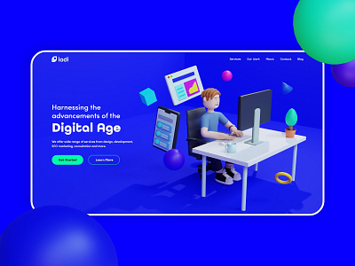 Lodi Digital Agency 3d 3d modeling adobe xd hero image landing page minimal mockup ui ui design ux web