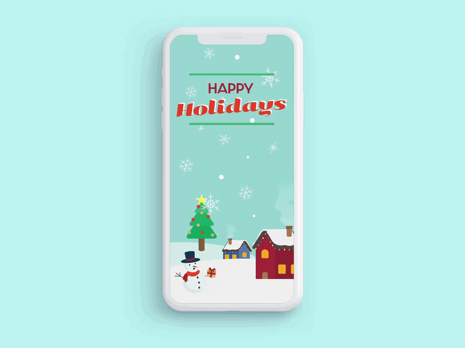 Christmas Mobile Greeting card animation christmas design flat greeting card illustration minimal mobile ui ux vector winter