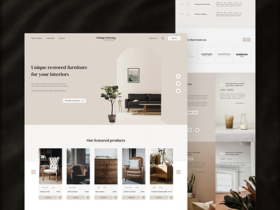 Furniture store homepage adaptive aesthetic beige desktop ecommerce furniture homepage inspiration landing page logo minimalism store ui website