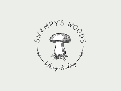 Swampy's Woods Logo badge badge logo handwritten hiking mushroom nature script