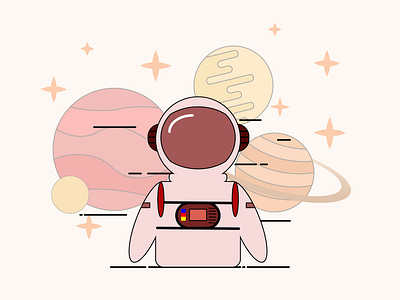 Astronaut astronaut design galaxy illustration illustrator orange pink planet stars universe vector