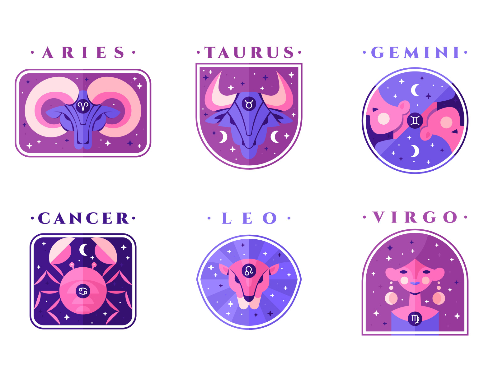 Flat Zodiac Signs (1/2) by Punto Cubo on Dribbble