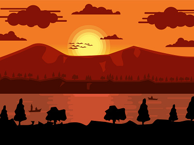 Flat Sunset mountain animation design flat flat design illustration mountain mountains sunset vector