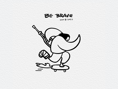 202✌️ Be Brave 2022 brave cat crutch fracture hurt injured leg limp line line drawing skateboard skateboarding skater wounded