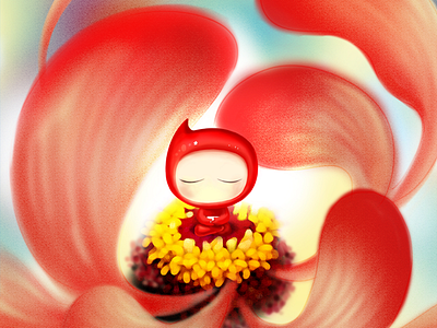 Meditation cute flower mascot meditation red zen