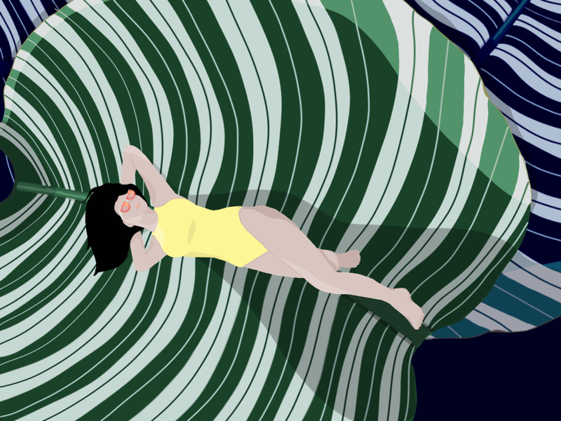 Moon Bathing//Illustration woman draw freehand drawing illustration